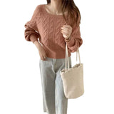 Zingj Square Collar Sweater Female Short Autumn And Winter 2023 New Korean Version Loose Outside Wear Waist Show Thin Bottom