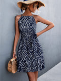 Strap Floral Dress Women Summer Boho Mini Dresses Ladies Lace Up Slim Dress Female Sexy Sleeveless Short Dress Robe