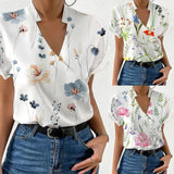 Zingj Hot Style Summer Loose V-Collar Print Shirt Shirt Women's