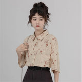 Kawaii Shirt Cat Printed Shirt Korean Style Chic Women Blouse Hawaiian Women's Summer Blouse Oversized