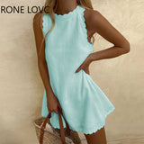Women Chic Solid Tank Exquisite Lace Sleeveless A-line Party Sexy
