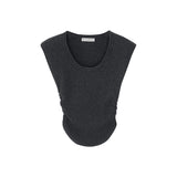 Pleated Waist Shows Thin Sleeveless Knitted Vest Women's New Fashionable Slimming Blouse In Spring And