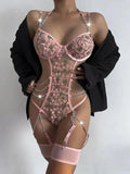 Zingj Style Sexy Underwear Sexy Female Lace Embroidery One-Piece Garter Belt With Steel Ring With Leg
