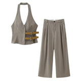Spring Style With Belt Collar Vest 1255882 Pleated Pants