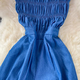 Women Denim Romper Sexy Strapless Draped High Waist Jumpsuits Female Black/Blue Wide Leg Spaghetti Strap Rompers