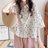 Elegant Social Women's Shirt Oversized Shirt Women's Summer Blouse 2024 Kawaii Shirt Short Sleeve Beach Cover