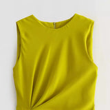 New Spring Style Side Pleated Dress With Long Sleeveless Midi