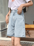 High Waist Straight Leg Denim Shorts-Outfit