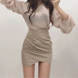 Ladies Skirt Spring Autumn Solid Color Womens Mini Skirt Sexy Clubwear High Waist Pencil Cross Skirt For Women Size
