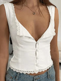 vintage tank top with button placket and lace