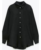Zingj Satin Shirt Single Breasted Street Hipster Long Sleeve Solid Color
