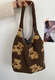 Fuzzy Teddy Bear Reversible Shoulder Bag-Outfit