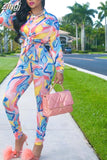 Two Piece Set Women Set Flower Print Long Sleeve Blouse Tops And Pant Suits Sheath Matching Fashion Outfit Spring