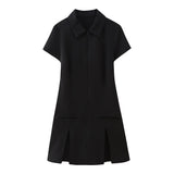 Spring Style Wide Pleated Lapel Short Slim Mini Dress