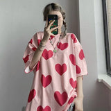 Women T shirts Cute Heart Print Top Female Fashion Summer Pink Woman Clothes Aesthetic Loose Tee Shirt