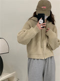 Zingj Version Lazy Wind Pit Zipper Hooded Cardigan Female Fashion Short Gentle Wind Soft Waxy Sweater Coat