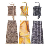 Print Silk Mesh Wipe Chest Blouse Print Silk Mesh Skirt 5039472