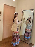 Boho Plaid Patchwork Long Skirt- Outfit