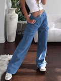 Brown Vintage Baggy Jeans Women 90s Streetwear Pockets Wide Leg Cargo Pants Low Waist Straight Denim