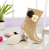 Summer Fashionable Women's Rain Shoes Camellia Decoration Jelly High-Heeled Rain Boots Water Boots Rubber Shoes Women's Water