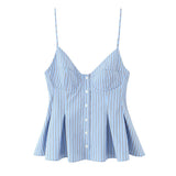 New Women's Dress V-Neck Buckle Solid-Colored Folded Slings Top Women's