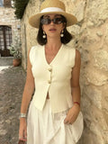 Summer Women's Solid Color Repair Gold Button Knitted Vest Blouse
