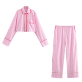 New Rolled-Edged Poplin Shirt Rolling-Edged Pajamas Style Pants