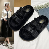 Zingj Slippers Female Autumn Winter Soft Bottom Comfortable Indoor Floor Slippers Leather Flat Slippers Outside The New-Outfit