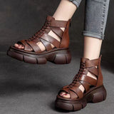 New Fish Mouth Roman Sandals With Thick Soles Raised Open Toe Cool Boots Women's Retro High Top Hollowed-Out Muffin Sandals