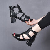 Zingj Women's High-Heeled Sandals 2023 Summer Cowhide Fish Mouth Thick Heels Behind Roman Fashion