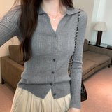 Color Polo Neckline Knitted Sweater Women's New Autumn Sweater Slim And Slim Long-Sleeved
