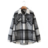 New Autumn Sanded Blouse Women's Lapel Single-Breasted Plaid