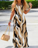 Zingj Hot Style Summer Fashion Print Round Collar Sleeveless Slim Dress Women's