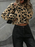 Women's Clothing 2025 Autumn And Winter New Leopard-Print Top Knitted Simple Set-Up
