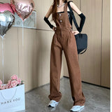 Dark Brown Denim Overalls For Women Clothes Casual 2023 Summer Jeans Jumpsuit Vintage Korean Female Playsuits Trousers