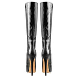 Onlymaker Women's Round Toe Stiletto Platform Zipper Knee High Boots16CM High Heel Pattern Lace Up Plus Size Boots For