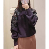 Japanese Pullovers 2022 Early Spring New Women Sweater Fashion Half Turtleneck Off Shoulder Embroidery Printing