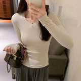 V-Collar Slim Wrinkle Waist Long-Sleeved T-Shirt Women's Autumn And Winter New Plush Plush Bottomed