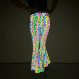 Dazzling Reflective Bell Bottoms Women Fashion Slim High Waist Wide Leg Trousers Nightclub Stage Sexy Women-Outfit