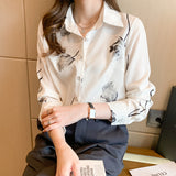 Women Silk Shirts Satin Blouses for Women Long Sleeve Shirt Woman Floral Blouse Tops Fashion Woman Silk Print Shirt