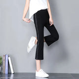 Pants Women Calf-length Flare Side-stripe Thin Summer Slim Ice-silk Womens Trousers Fashion Vintage Simple Leisure
