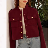 Red Solid Gold Button Jacket- Outfit