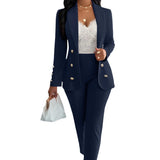 Hot Selling Sexy Wind Women's Wear For Solid Color Suit Collar Double Breasted Casual Suit