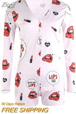 Women V-neck Bodycon Sleepwear Jumpsuit Bodysuit Shorts Romper Bodysuit Leotard Long Sleeve Lips Print Button