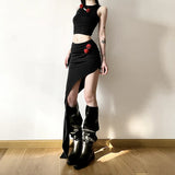 Zingj Winter Women's Embroidered Sleeveless Crop Vest Irregular Skirt Suit-Outfit