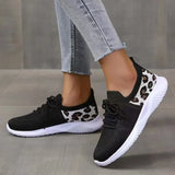 Size Women's Leisure Sports Shoes 2023 New Leopard Print Round Head Ties With Flat Soles And Comfortable Mesh Surface Women's