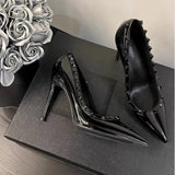 Black High Heels Women 2025 New Sharp Head Light-Healed French Temperament Professional Patent Leather Single