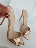 Onlymaker Women's Peep Toe Mules Gold Slip On Thin High Sandals Big Size Classic Fashion Lady