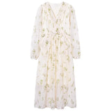 Zingj Tea Break Skirt Summer 2024 New Temperament Collar Waist Long Sleeve Small Floral Dress Woman-Outfit
