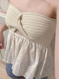Knot Front Knit Embroidered Tube Top- Outfit